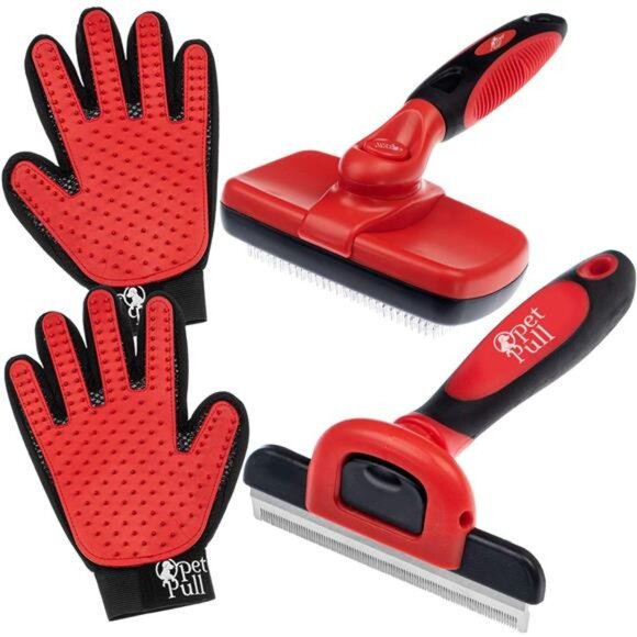 Pet Grooming Brushes for Dogs and Cats Shedding Hair (Red, Grooming Kit) - Picture 1 of 7